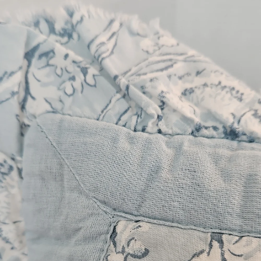Rachel Zoe Floral Blues White Quilted Shabby Chic Twin Coverlet Pillow Sham Set